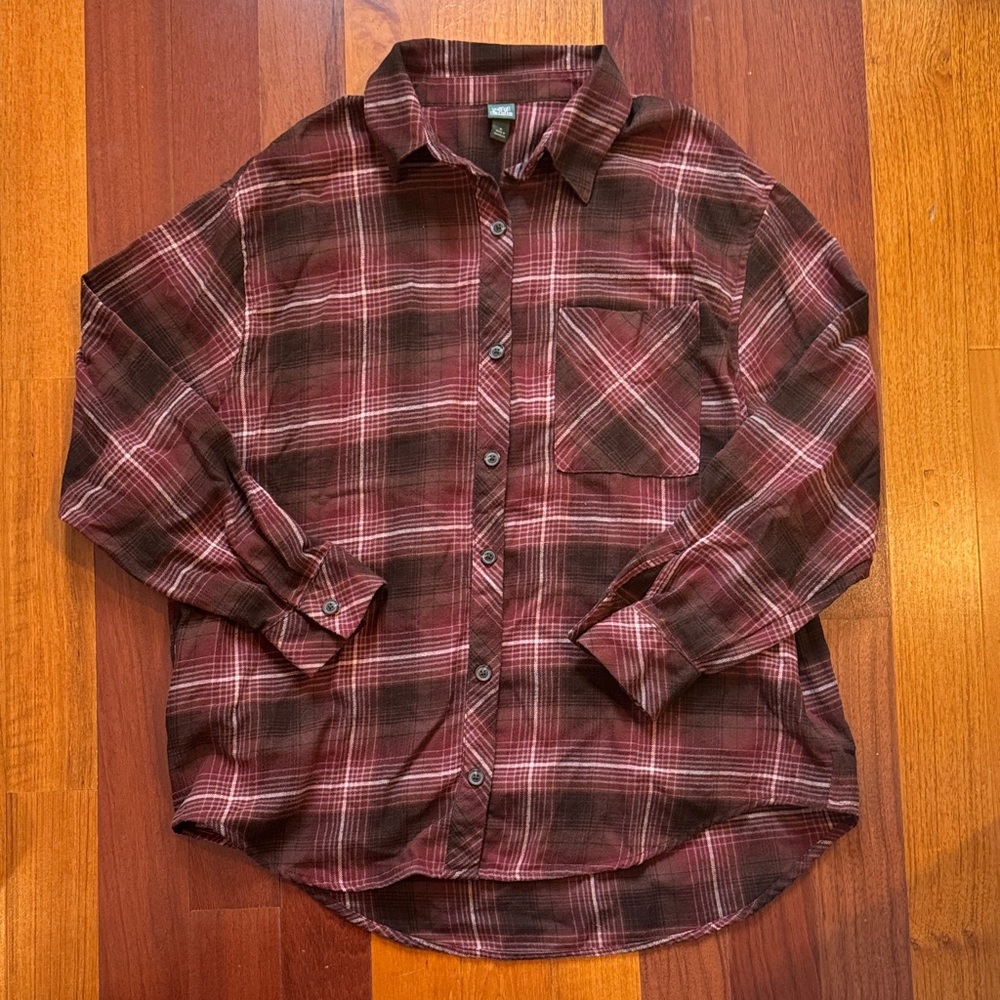 Wild Fable | Burgundy Plaid Button-Down Flannel Shirt NWOT | Size Medium